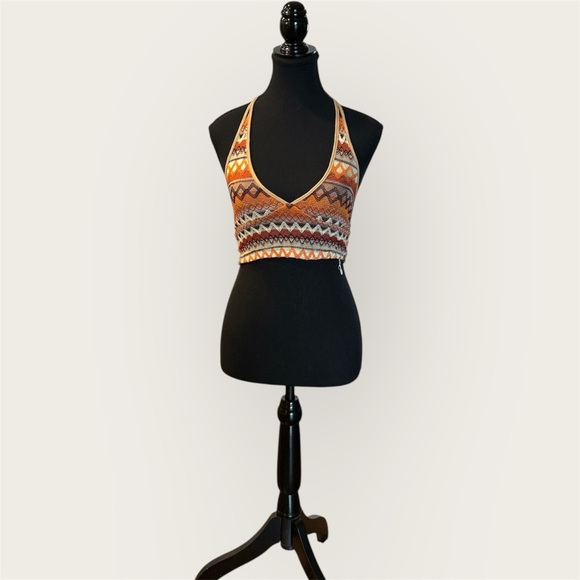 SHEIN Tops - SHEIN Vibrant Knit Crop Top - Orange and Brown XS